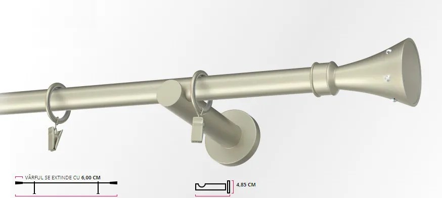 Galerie simpla PICIOR UNIVERSAL - CARTER-simpla /19 - CROM MAT (Alege marime: 280 cm)