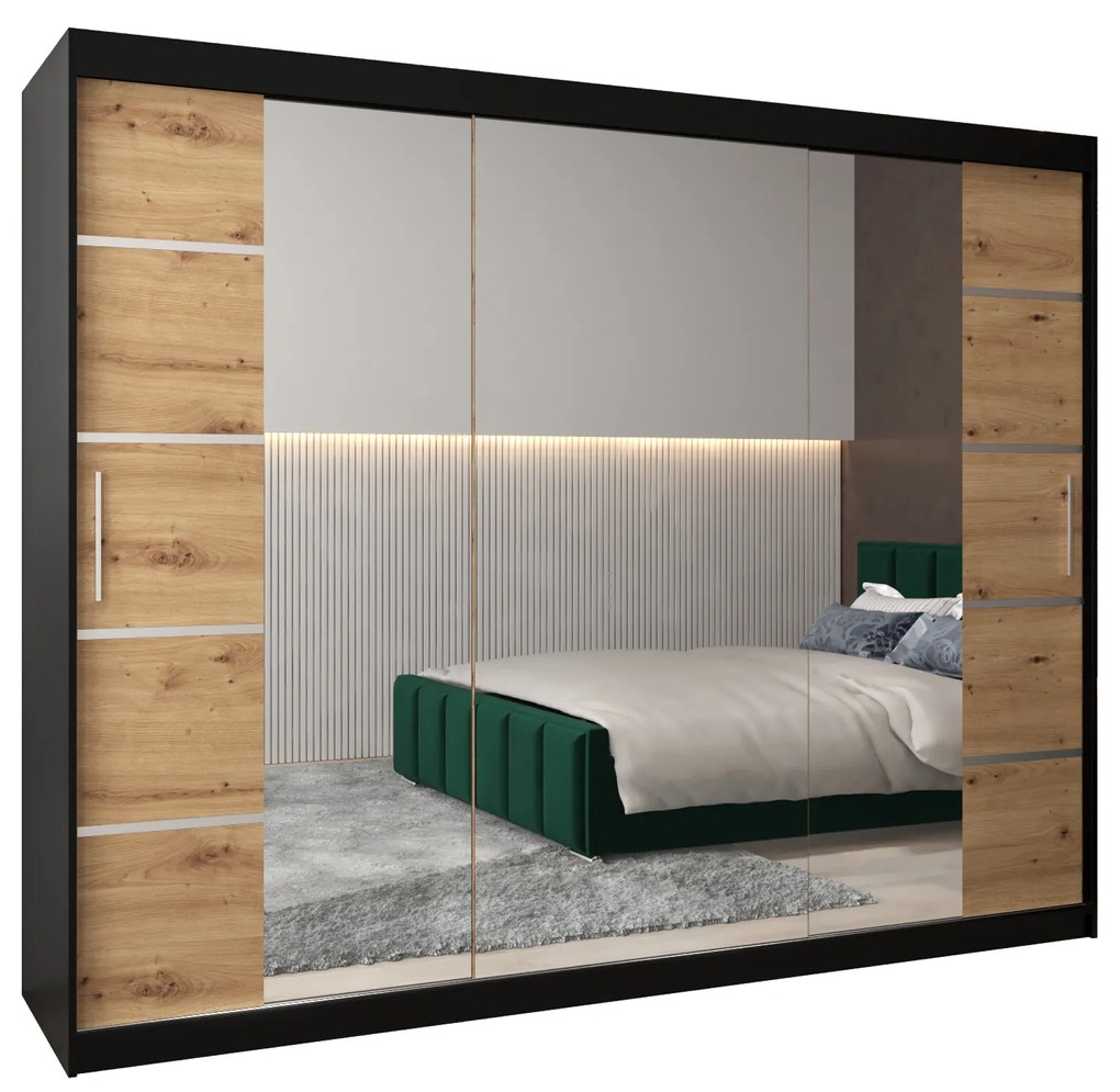 Dulap de haine 250 cm Verika 4 250 (negru + stejar artisan). 1064322