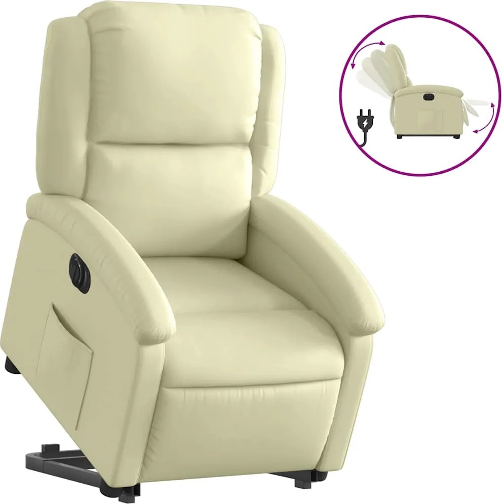 vidaXL Fotoliu rabatabil electric cu ridicare, crem, piele naturală