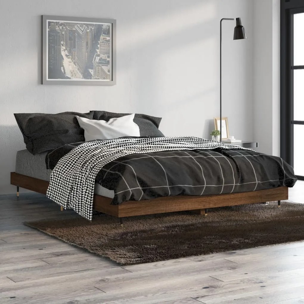 832188 vidaXL Cadru de pat, stejar maro, 135x190 cm, lemn prelucrat