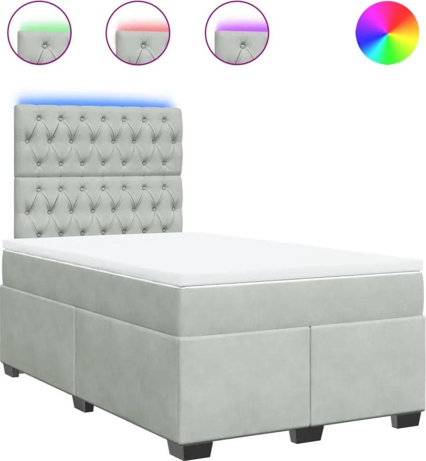 vidaXL Pat box spring cu saltea, gri deschis, 120x190 cm, catifea