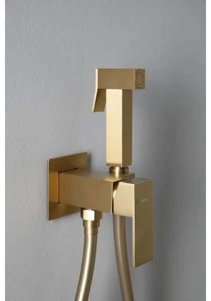 Sapho - Baterie pentru bideu CUBEMIX, cu duș, pentru montaj încastrat, auriu mat