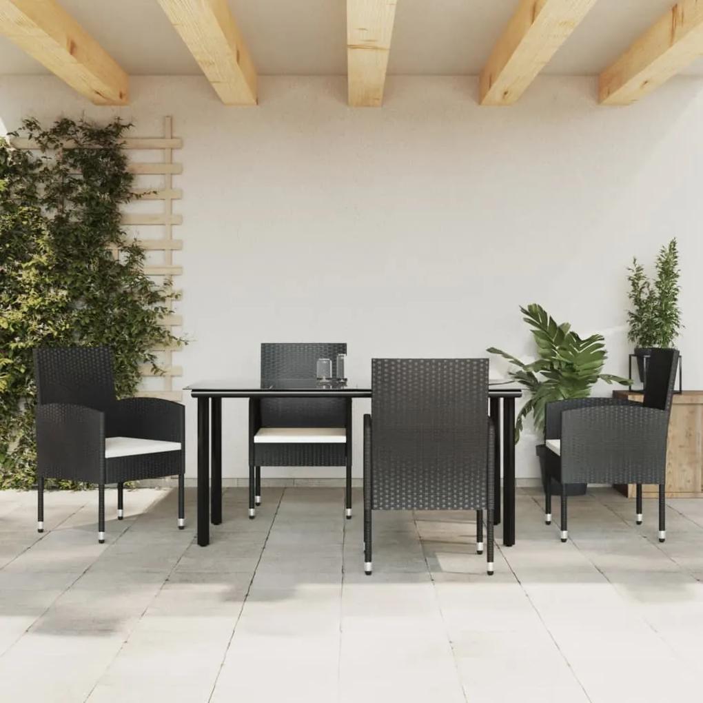 3203316 vidaXL Set mobilier de grădină, 5 piese, negru, poliratan și oțel