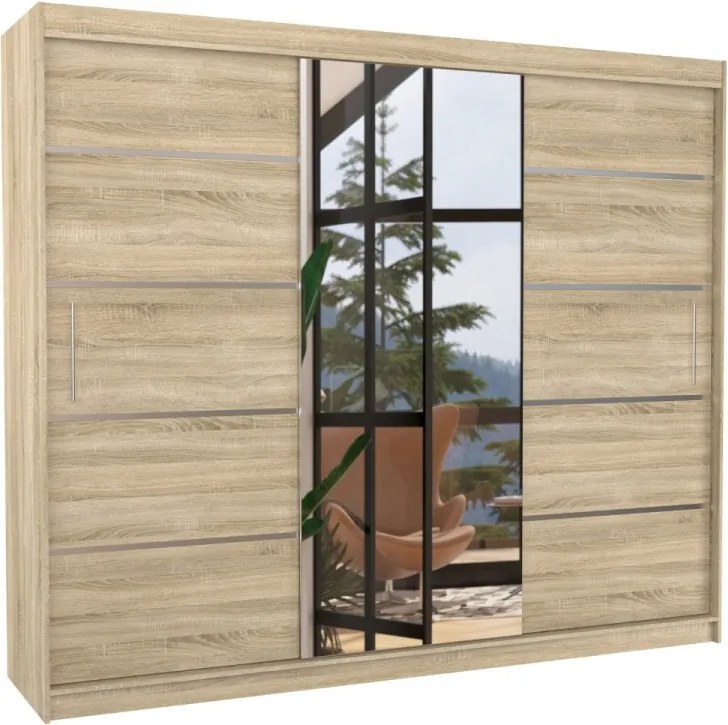 Dulap cu usi glisante si oglinda 250x215 cm, Salto, ADRK Furniture (Culoare: Ciocolata)