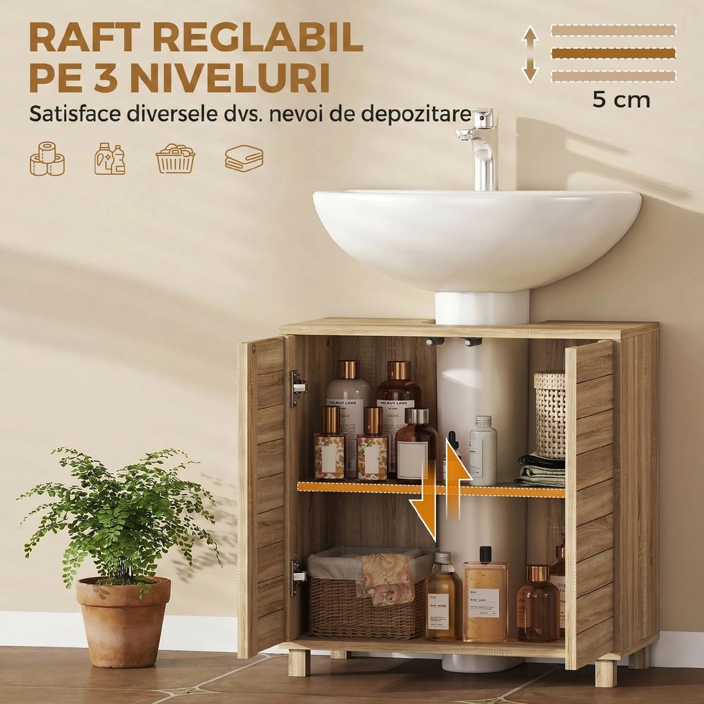 HOMCOM Dulap Sub Lavoar, Baie cu Raft Reglabil, Design Push-to-Open | Aosom Romania