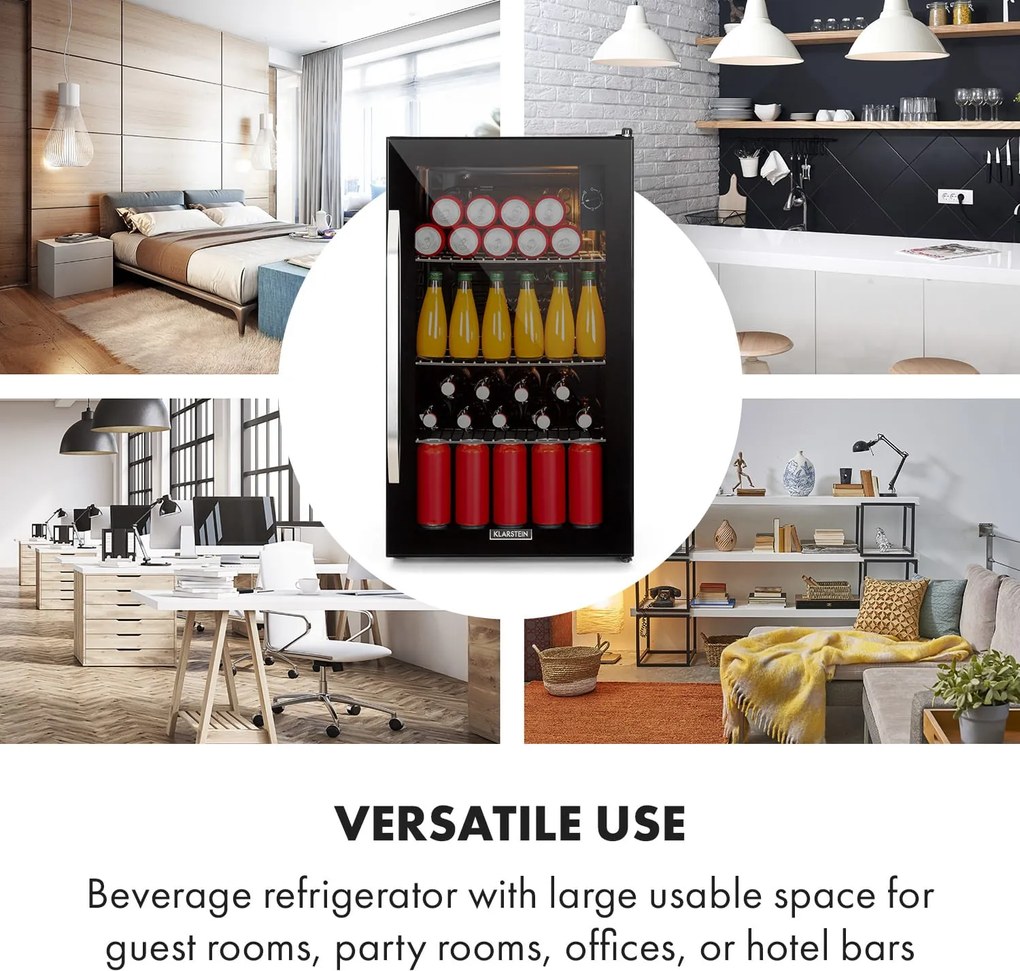 Klarstein Beersafe XXL Onyx, frigider, E, LED, 3 grătare metalice, ușă din sticlă, onyx