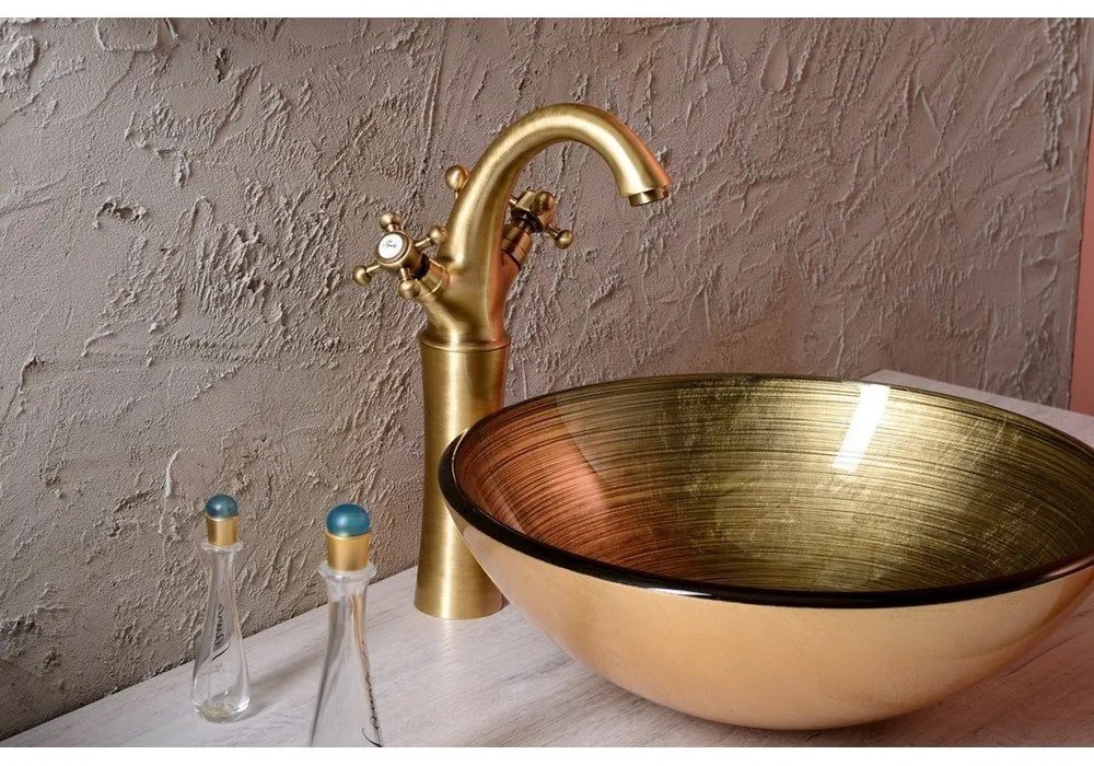 Chiuvetă aurie rotundă din sticlă ø 42 cm Fianna – Sapho