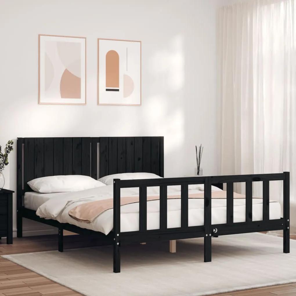3192955 vidaXL Cadru de pat cu tăblie, negru, king size, lemn masiv