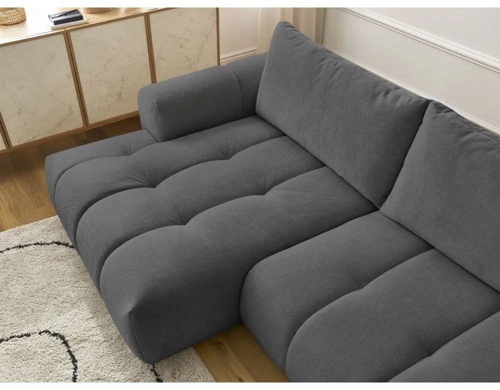 Colțar gri închis extensibil/cu spațiu de depozitare (cu colț pe partea stângă/cu șezlong) Fuji – Bobochic Paris