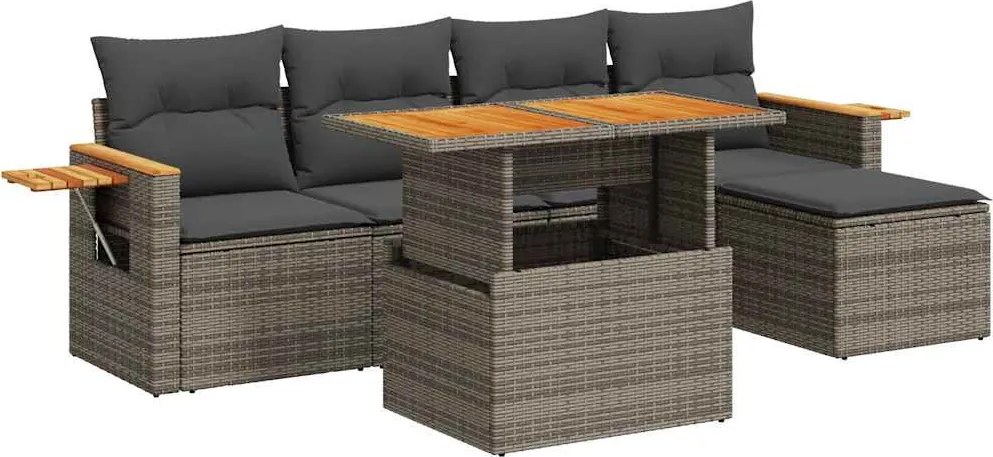 vidaXL Set mobilier grădină cu perne 6 piese gri poliratan/lemn acacia