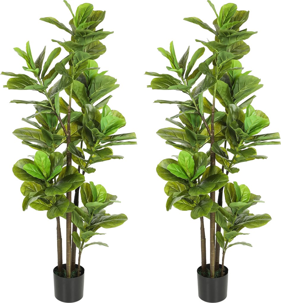 HOMCOM Set de 2 plante artificiale de interior 150 cm, plantă falsă ficus lyre cu ghiveci din ciment, verde | Aosom Romania