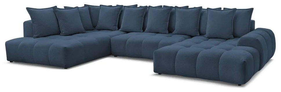 Colțar albastru închis extensibil/cu spațiu de depozitare cu tapițerie din chenille (cu colț pe partea stângă/în formă de "U") Everest – Bobochic Paris