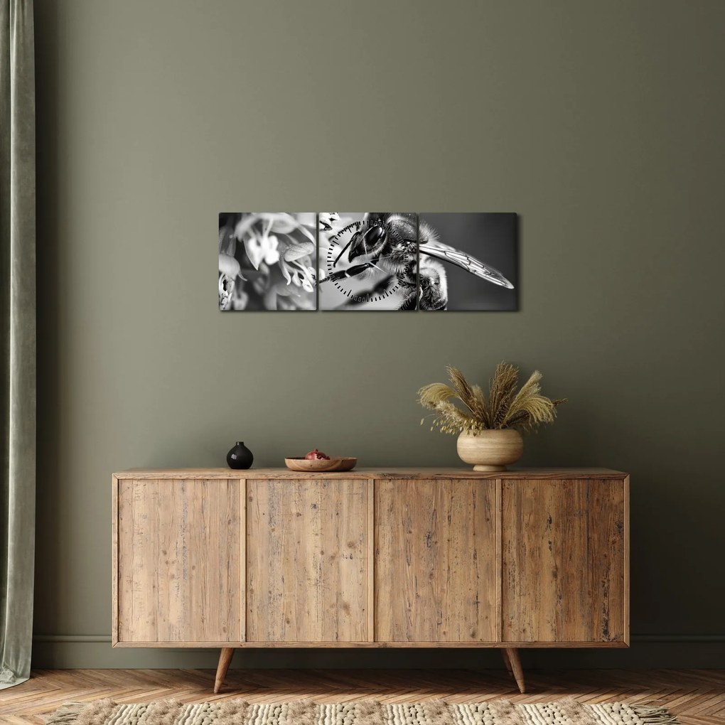 Tablou - Detaliu de albină (cu ceas) (90x30 cm)