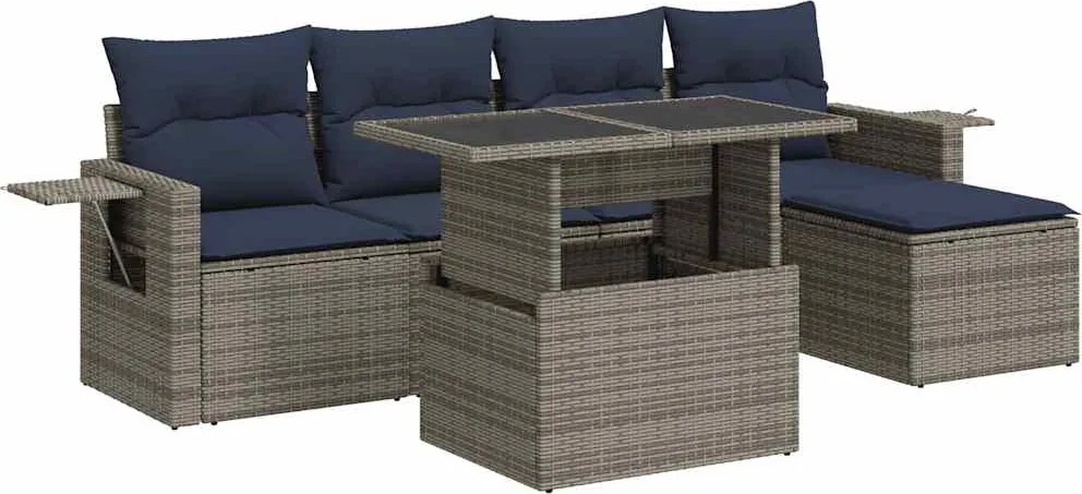 vidaXL Set mobilier grădină perne 6 piese gri poliratan/lemn acacia