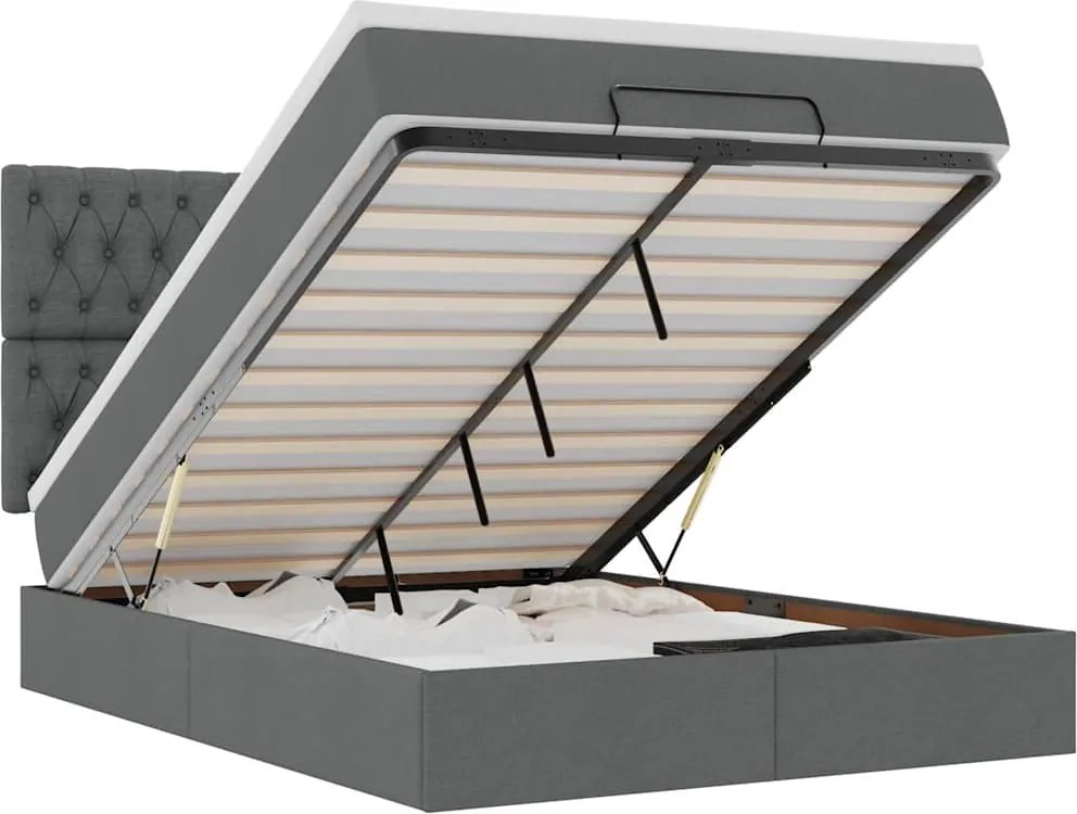 vidaXL Cadru pat otoman cu saltea țesătură gri închis 140x190cm