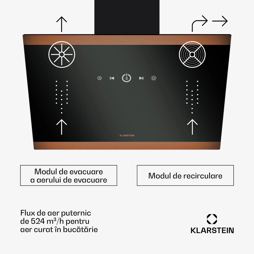 FlashLine 60 hotă de bucătărie, A++, 524 m³/h, 3 trepte, touch control, silențioasă, LED, evacuare/recirculare, 100 W