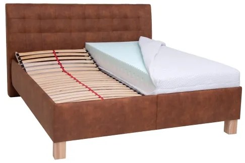 Pat tapițat VIOLET, 180 x 200 cm, maro coniac, cu spațiu de depozitare, fără saltea