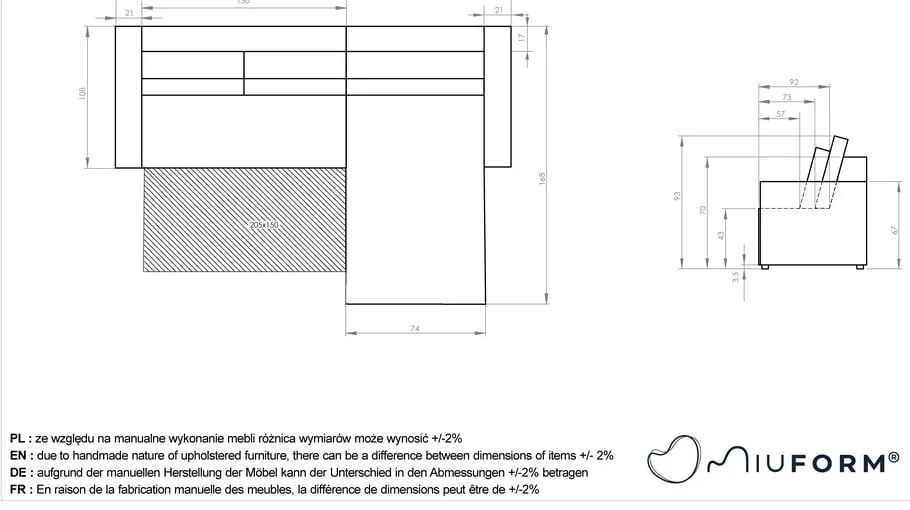 Colțar gri deschis extensibil (colț variabil) Homely Tommy – Miuform