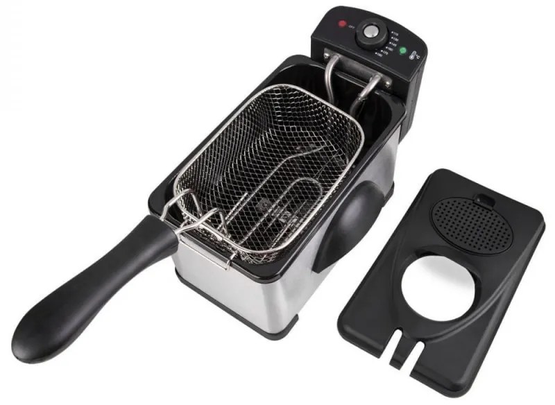 Friteuza Oliver Voltz OV51980H, 2000W, 2 L, Cos detasabil, Termostat 115-190°C, Inox/Negru