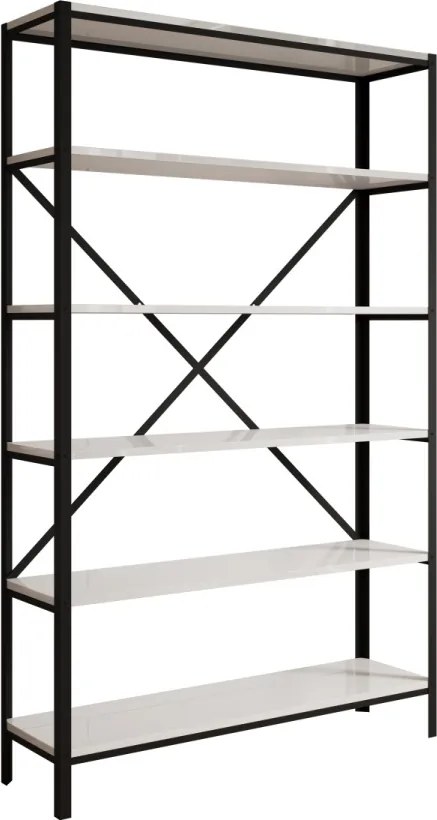 Raft metalic pentru carti, 110x180.2x30 cm, Ralph, ADRK Furniture (Culoare: Negru / Beton)