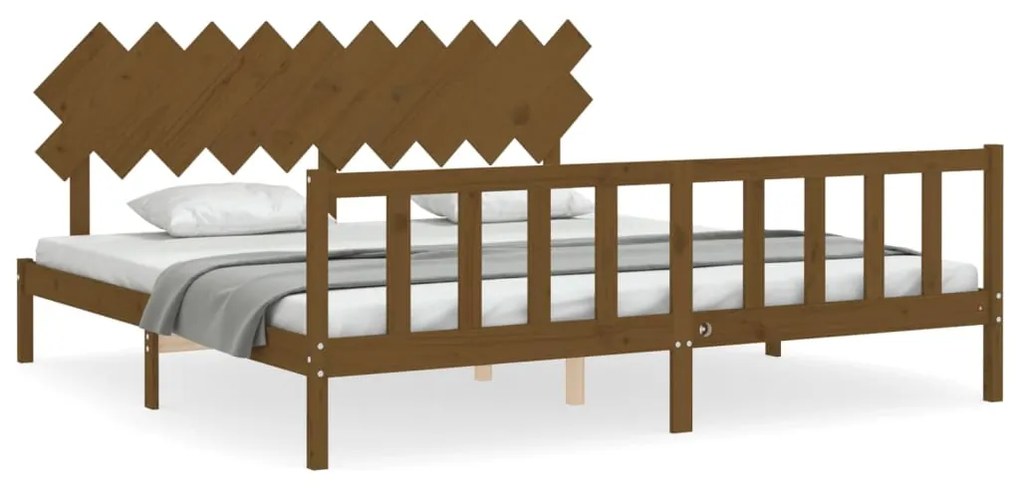 3193489 vidaXL Cadru pat cu tăblie, maro miere, 200x200 cm, lemn masiv