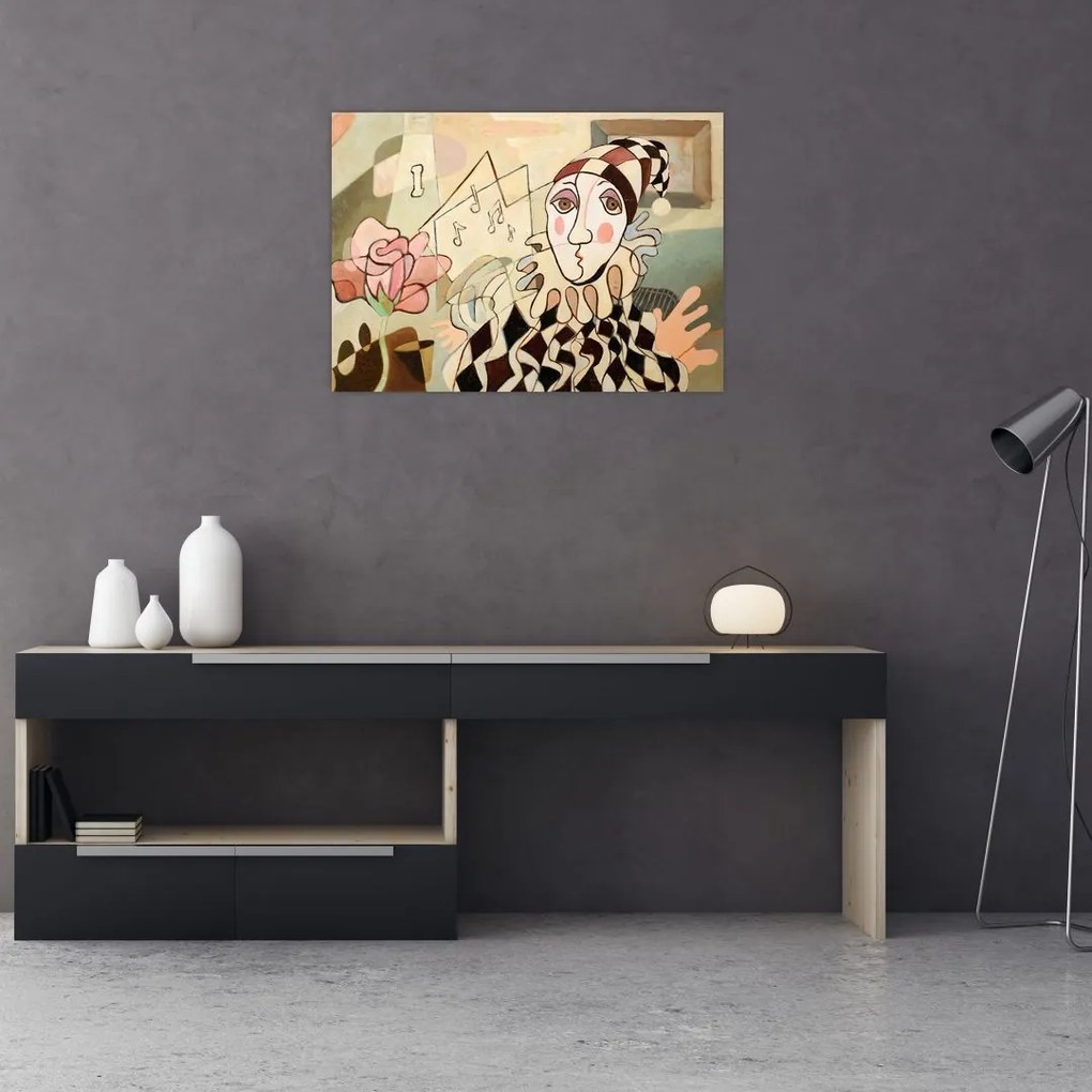 Tablou pe sticlă - Cubismul - arlechin și trandafir (70x50 cm)