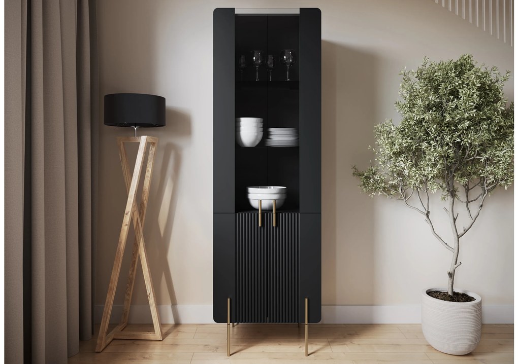 Vitrină Malmi 60 cm - negru mat / picioare aurii