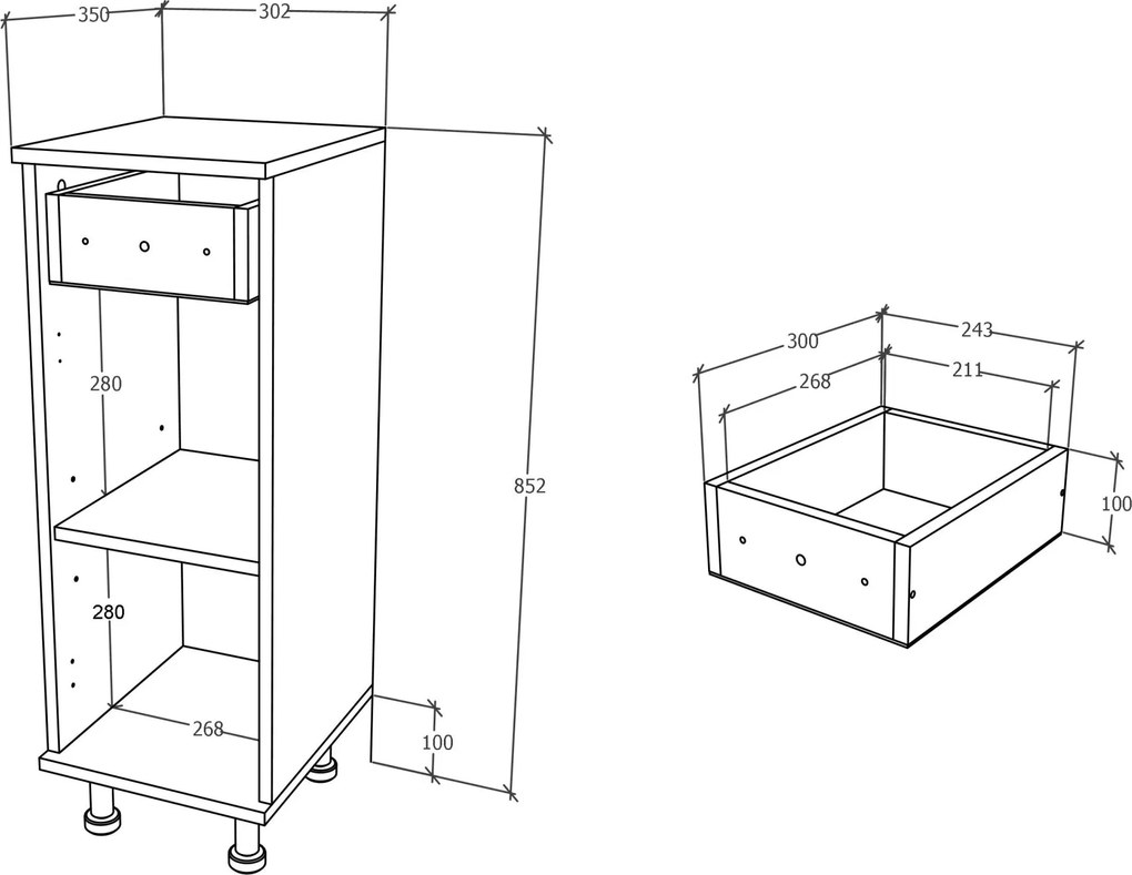 Corp Baie Zaria, 1 Sertar, 1 Usa, Gri Lucios/Alb, MDF, L 30 x l 35 x H 85 cm