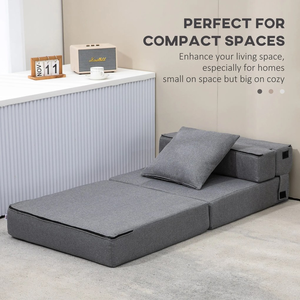 HOMCOM Fotoliu Pliabil Convertibil în Pat Single cu Pernă Inclusă, 70x70x61 cm, Gri | Aosom Romania