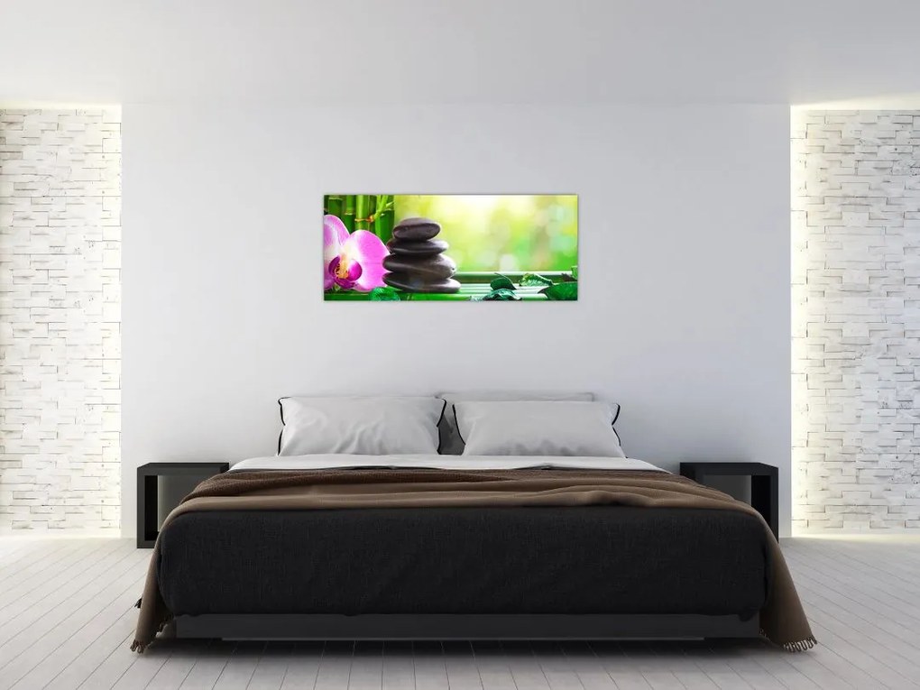 Tablou cu pietre pentru masaj și orhidee (120x50 cm)
