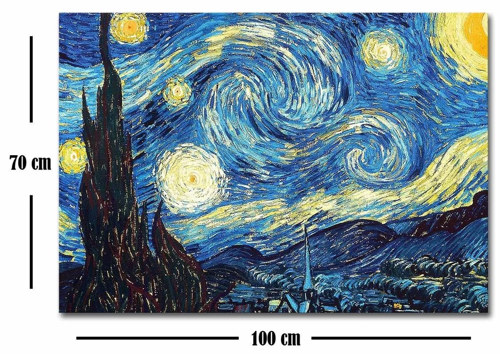 Tablou Canvas Van Gogh Noapte instelata, Multicolor, 100 x 70 cm