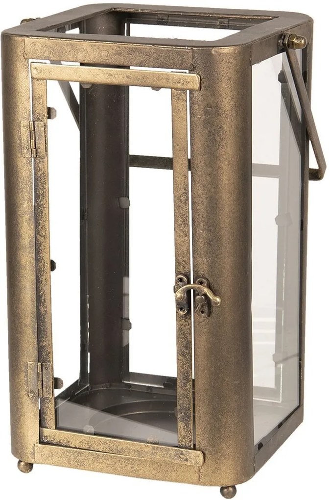 Felinar suspendabil din fier negru cu patina aramie si sticla 19 cm x 15 cm x 31 / 44 h