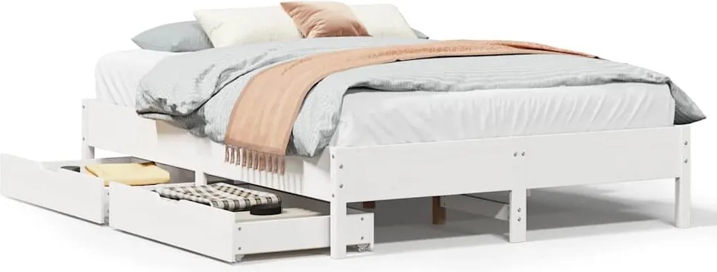 vidaXL Cadru de pat fără saltea, alb, 140x190 cm, lemn masiv de pin