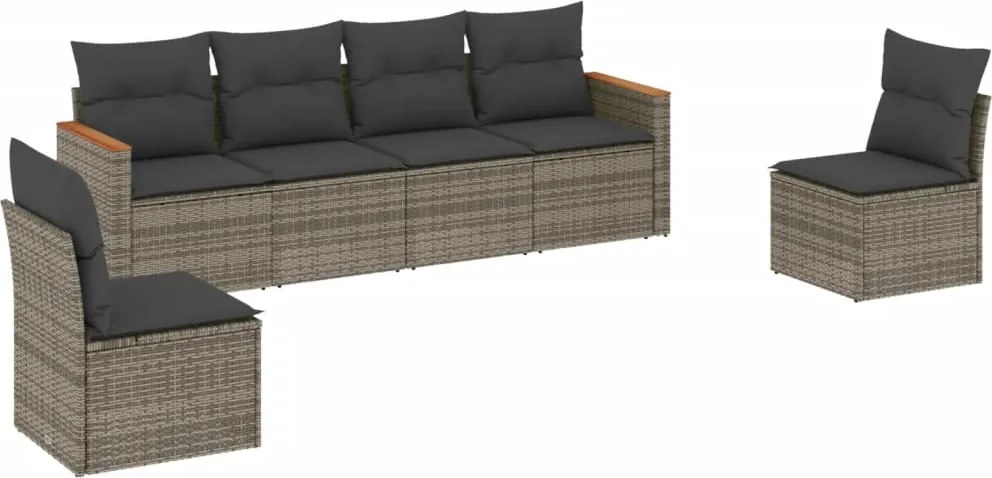 vidaXL Set mobilier grădină cu perne, 6 piese, gri, poliratan