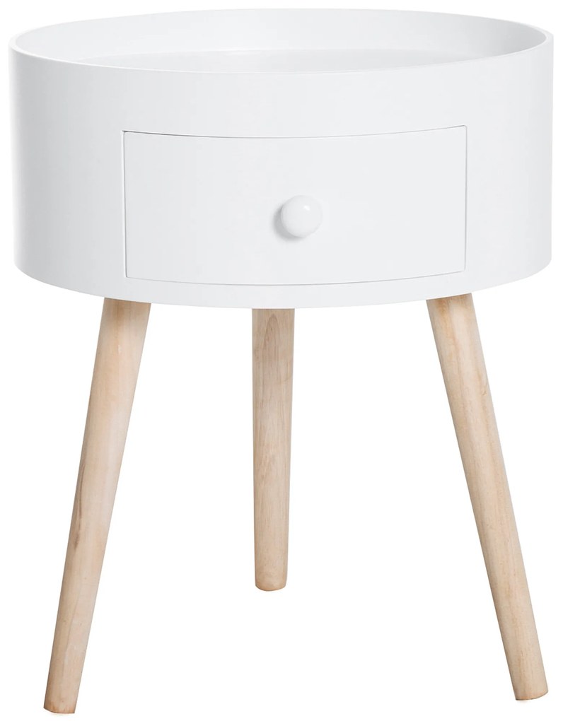 HOMCOM Masa de cafea cu sertar, rotundă, design scandinav, margine de protecție, lemn, Ø38 x H45 cm, Alb | Aosom Romania