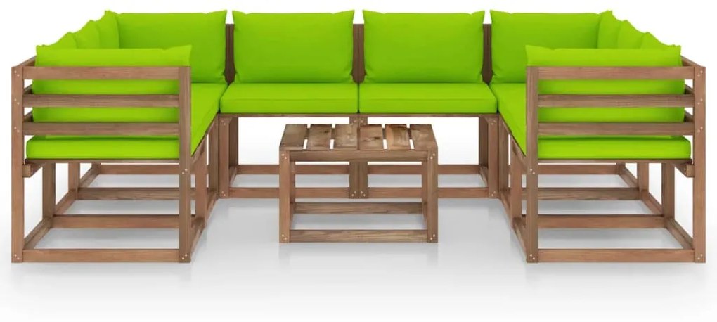 Set mobilier de gradina cu perne verde deschis, 9 piese verde aprins, 4x colt + 4x mijloc + masa, 1