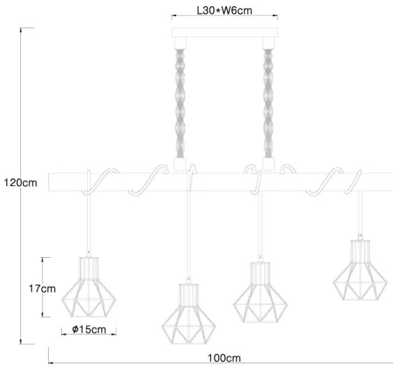 Globo 54017-4H - Lustră pe cablu PRISKA 4xE27/60W/230V