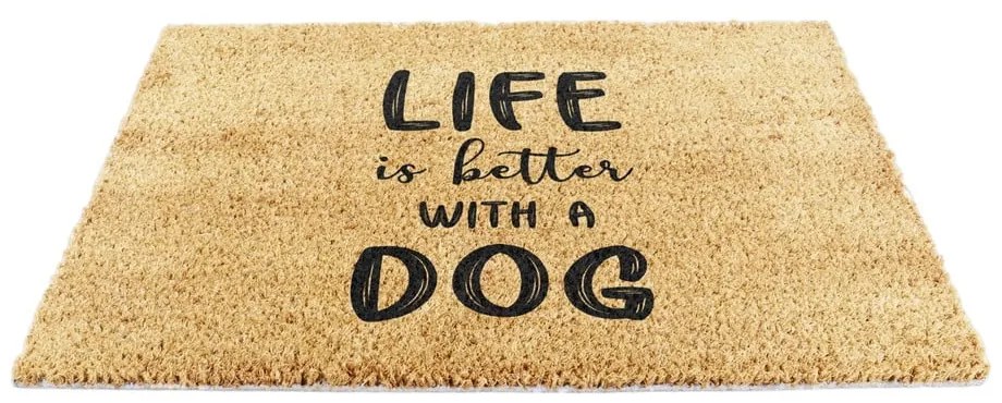 Covoraș de intrare din fibre de nucă de cocos 40x60 cm Life Is Better With a Dog – Artsy Doormats