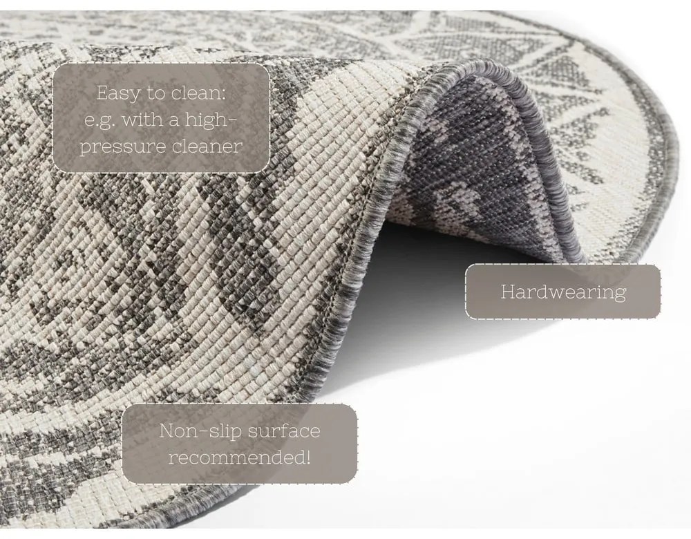 Covor adecvat pentru exterior NORTHRUGS Siruma, ø 200 cm, gri-crem