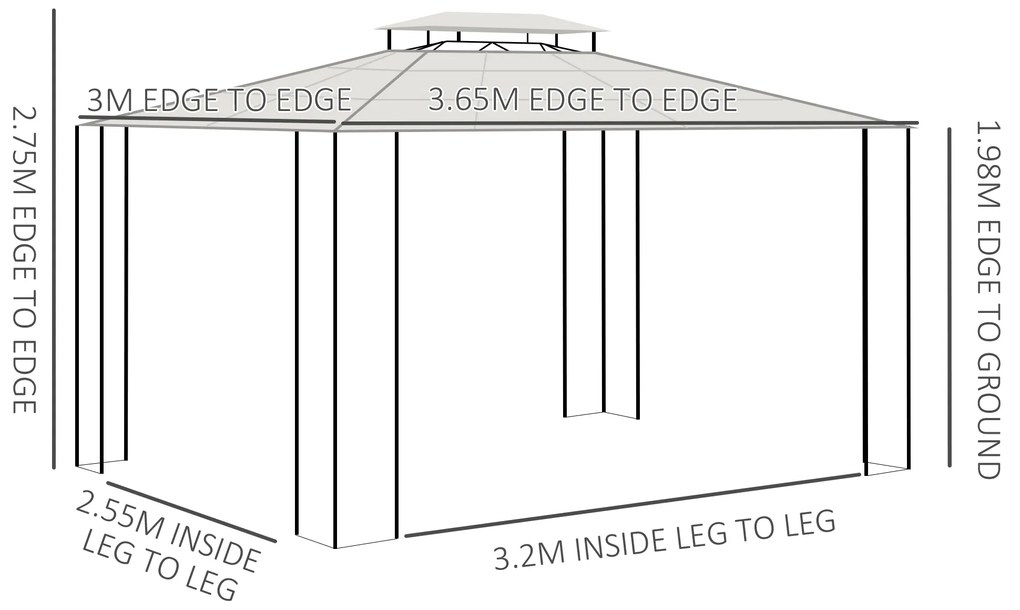 Outsunny Pavilion de Grădină, Pergolă cu Acoperiș Rigid din Policarbonat și Cadru Metalic, cu Acoperiș Dublu, 3.65x3x2.75 m, Maro | Aosom Romania