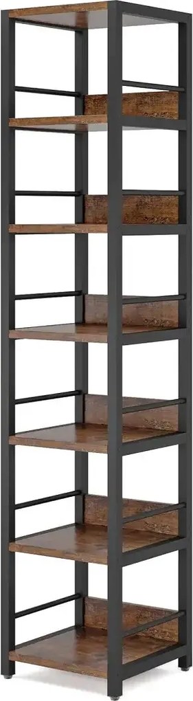 Biblioteca de colt, nuc/negru, 190x35x35 cm