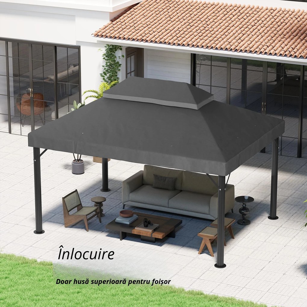 Outsunny Acoperiș de rezervă pentru pavilion, 3 x 4 m, husă de rezervă cu orificii de scurgere, poliester, protecție solară, UPF30+, Gri închis | Aosom Romania