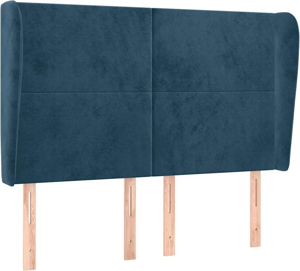 vidaXL Tăblie pat cu urechi albastru închis 147x23x118/128 cm catifea