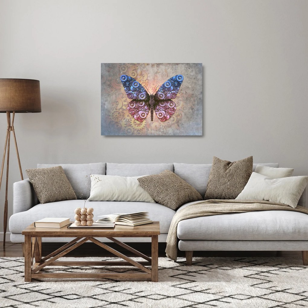 Tablou pe sticlă - Fluture steampunk (70x50 cm)