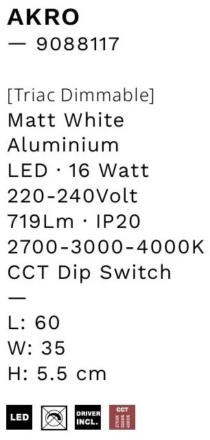 Aplica de perete LED CCT design modern AKRO alb