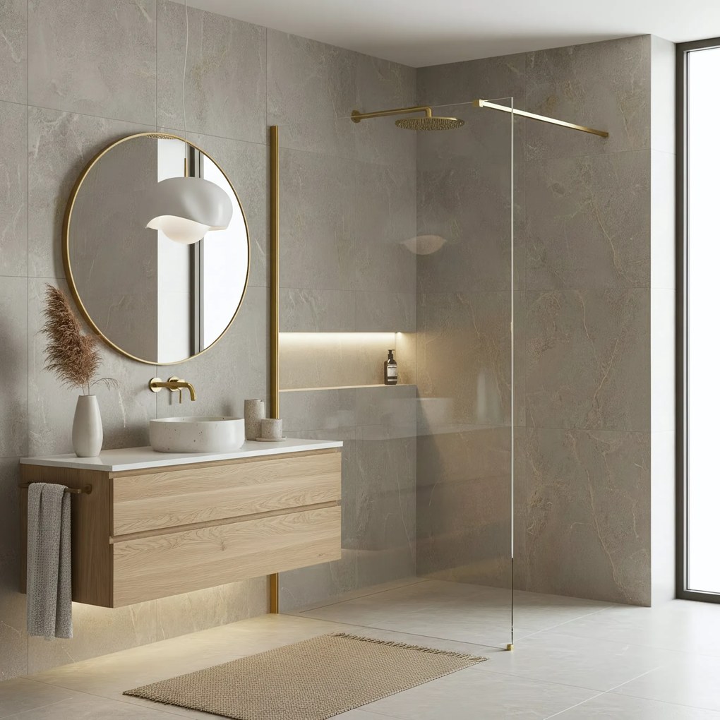 Paravan de dus Rea Flexi Transparent / Brush Gold 130