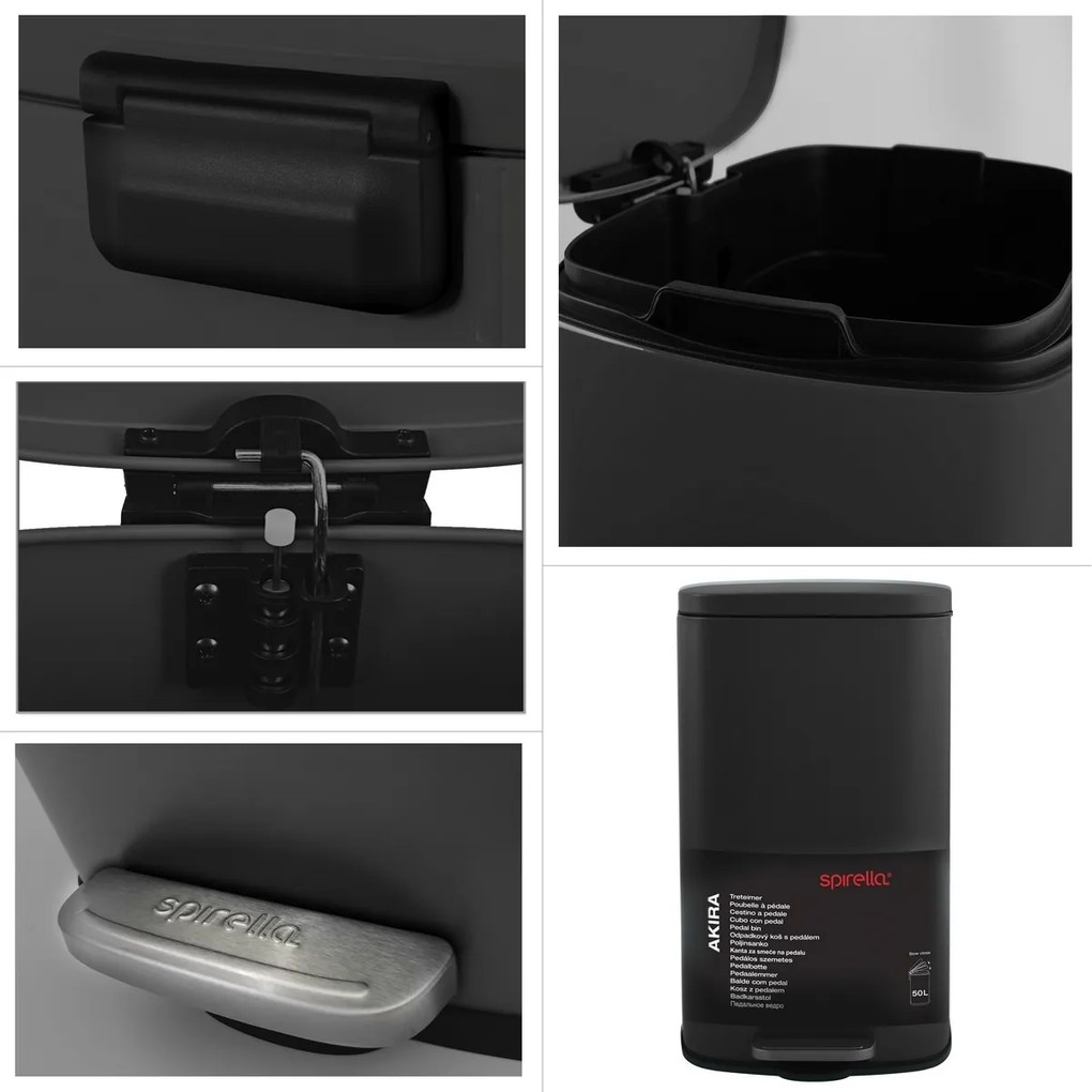 Coș de gunoi cu pedală soft-close Spirella Akira50 l, negru mat, 50 l