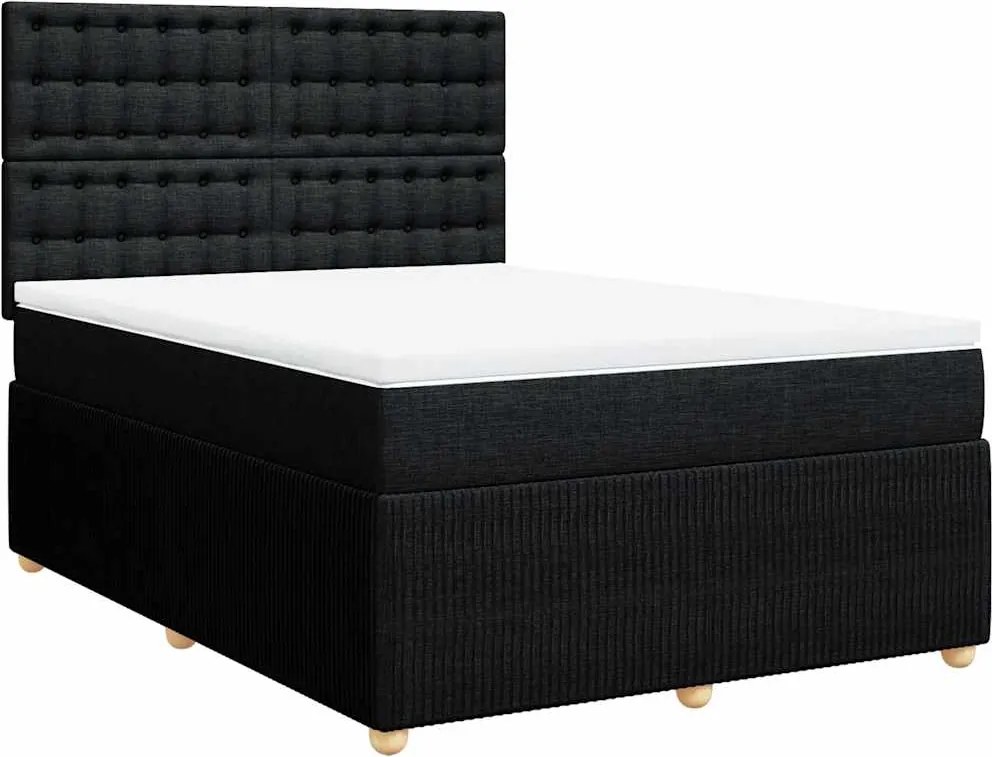 vidaXL Pat box spring cu saltea, negru, 140x190 cm, textil