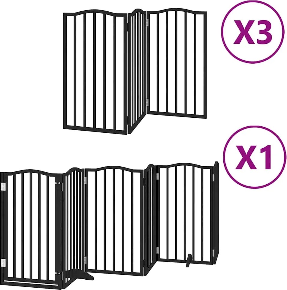 vidaXL Poartă câini pliabilă cu ușă 15 panouri negru 750 cm, lemn plop