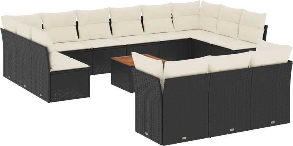 vidaXL Set mobilier de grădină cu perne, 14 piese, negru, poliratan